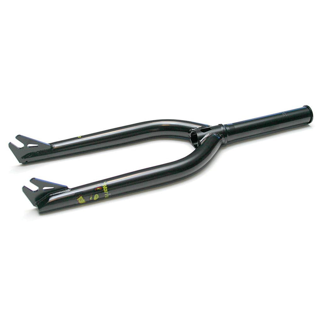 The Hoffman Superfork Forks are black chromoly BMX forks with dropouts, no wheel or suspension, and are inspired by the classic Hoffman Bikes Super Fork design. Photographed against a white background.