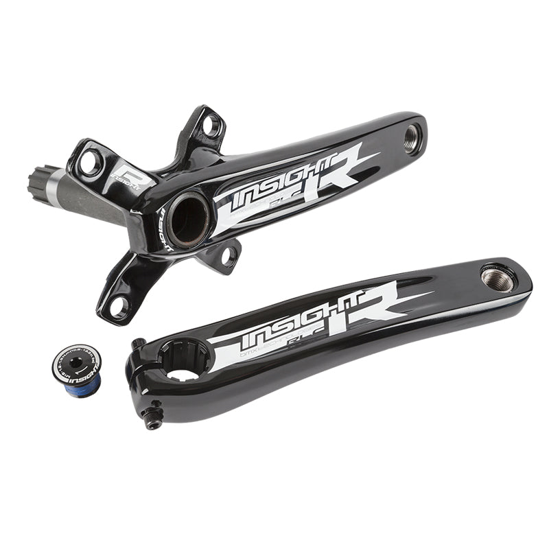 A pair of black Insight Cranks 2-Pce 4 Bolt handlebars and a handlebar clamp suitable for BMX riders.