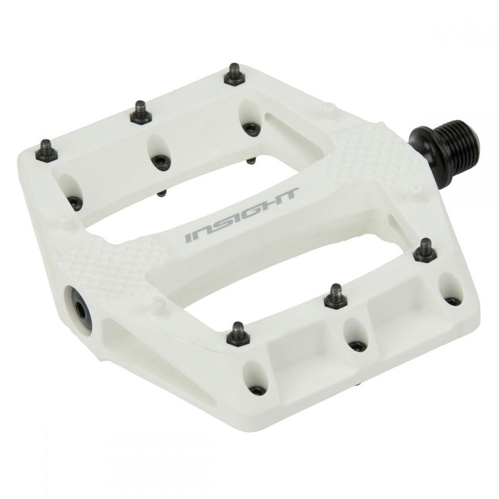 Insight Thermoplastic Du pedals with metal traction pins and branding on the side.