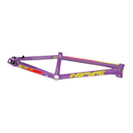 Purple and yellow Inspyre Concorde V3 Pro XXXL BMX bike frame on a white background.