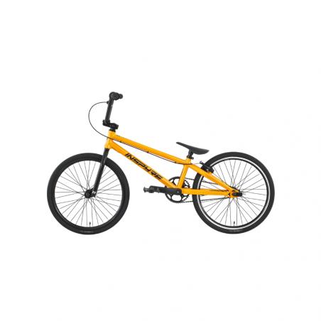 Inspyre Neo Expert Race Bike (2027): A yellow BMX bike with black tires, black seat, and pedals, displayed in profile view against a plain white background. This sealed BMX bike is perfect for riders looking to begin their racing journey with both style and reliability.