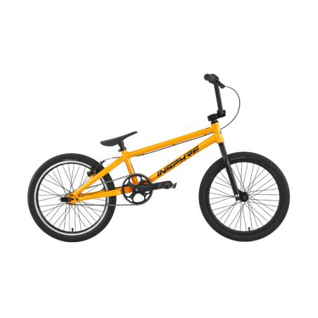A yellow Inspyre Neo Pro L Race Bike (2027) from the entry-level Neo lineup, shown in a side profile against a white background, features black handlebars, seat, and tires. The “INSPIRE” logo appears on the frame, and the bike is equipped with sealed hubs for reliable performance.