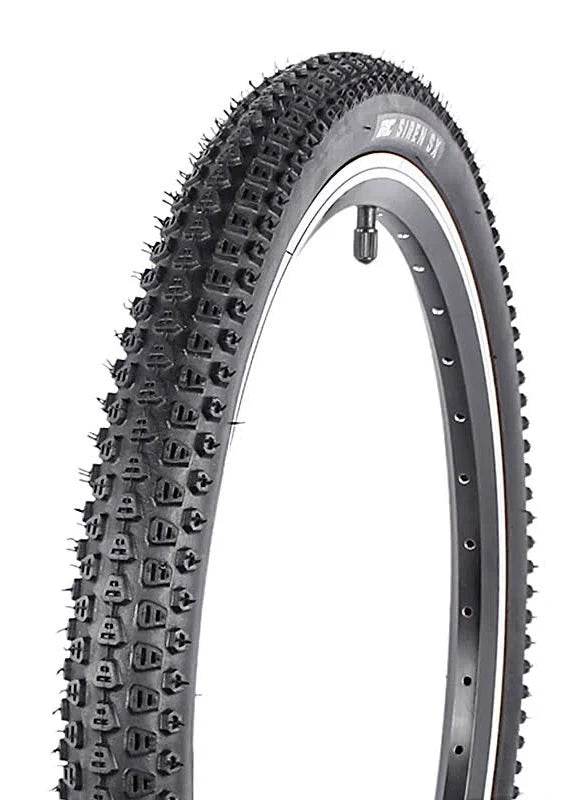 The IRC Siren SX 20 Inch Tyre features spikes for exceptional grip on icy roads and challenging terrain—ideal for riders seeking top performance and reliability from their bike tyres.