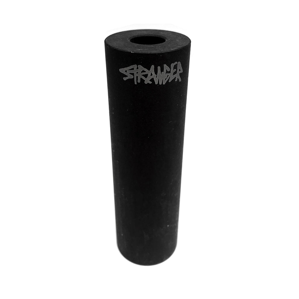 The Stranger ISM Chromoly Peg (Each) is a black cylindrical peg with a hollow center and "Stranger" in white on the top edge, ideal for ISM cycles.