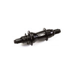 The Animal Javelin Cassette Hub is a black BMX hub with spoke flanges, a 9T driver, threaded axle ends, and a metallic logo plate on the shell, displayed against a white background.