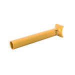 The Fiend Pivotal Post 185mm is a yellow, cylindrical metal tube with a flat, serrated end and "Fiend" text printed on the side, displayed against a white background.