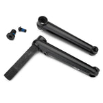 The black Kink Pillar Cranks bicycle crankset comes with two crank arms and a chromoly spindle, displayed against a white background.
