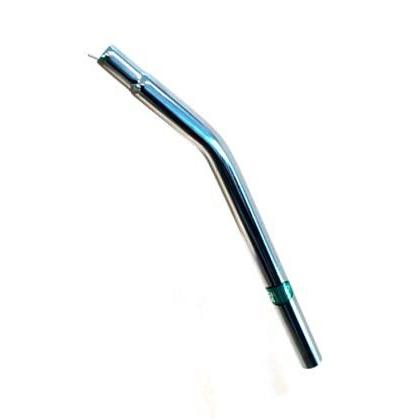 A Layback Post Chrome Chromoly 25.4mm with a bent tube, featuring a chrome finish and a green ring near the top, is shown against a white background.