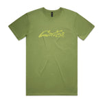 Olive green Cactus BMX Mag Logo T-Shirt featuring bold yellow “Cactus” across the chest—a must-have cotton tee for Cactus BMX Mag fans.