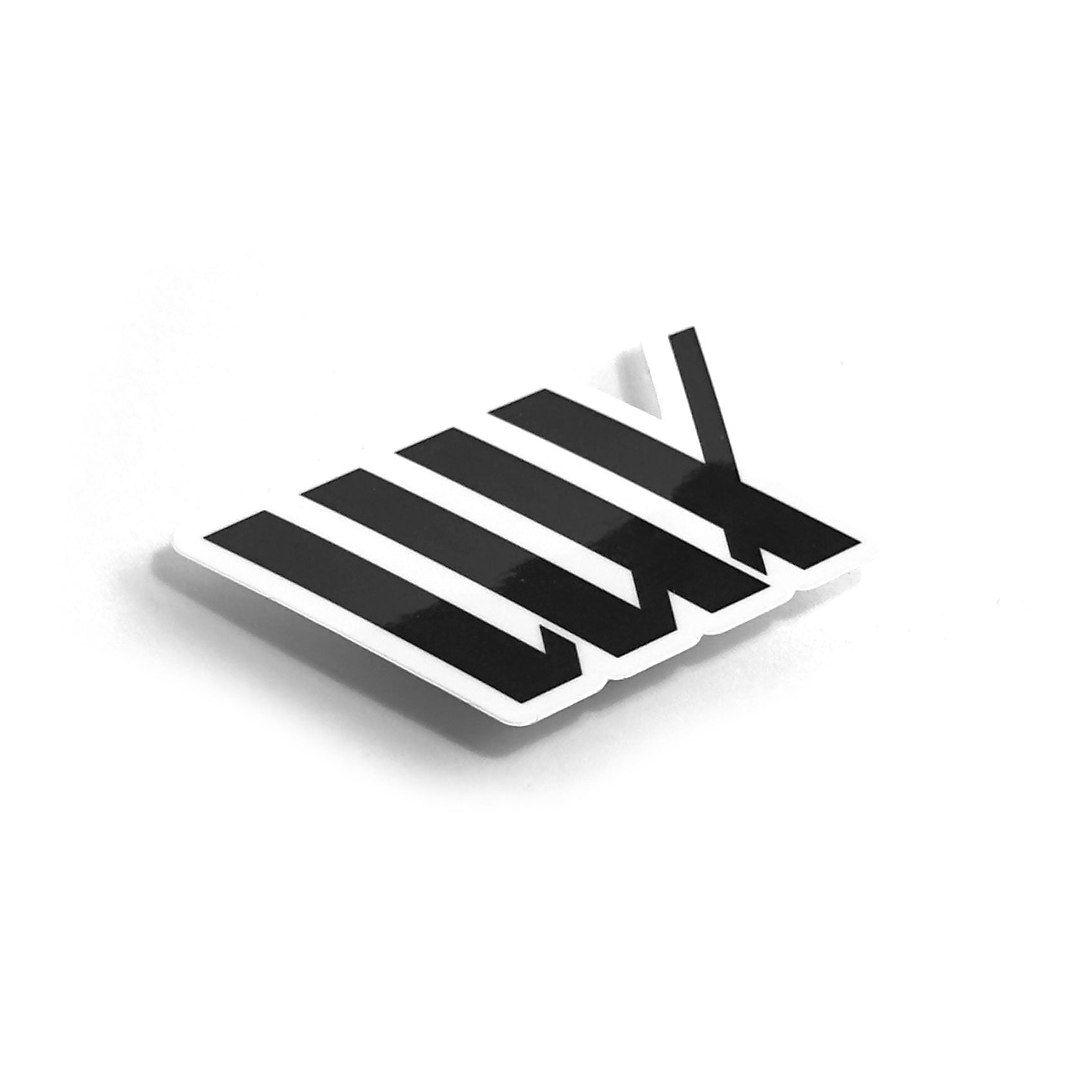 The LUXBMX Flag Sticker features a design of tally marks representing the number five, presented on a white background. It's made with durable, waterproof holographic vinyl for an extra touch of flair.