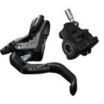 Magura MT4 1-Finger Flat Mount Disc Brake Kit hydraulic bicycle disc brake levers and calipers on a transparent background.