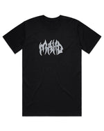 Mahd Metal Tee featuring a center logo with the word "MAYO" in stylized, flame-like white lettering on the chest.