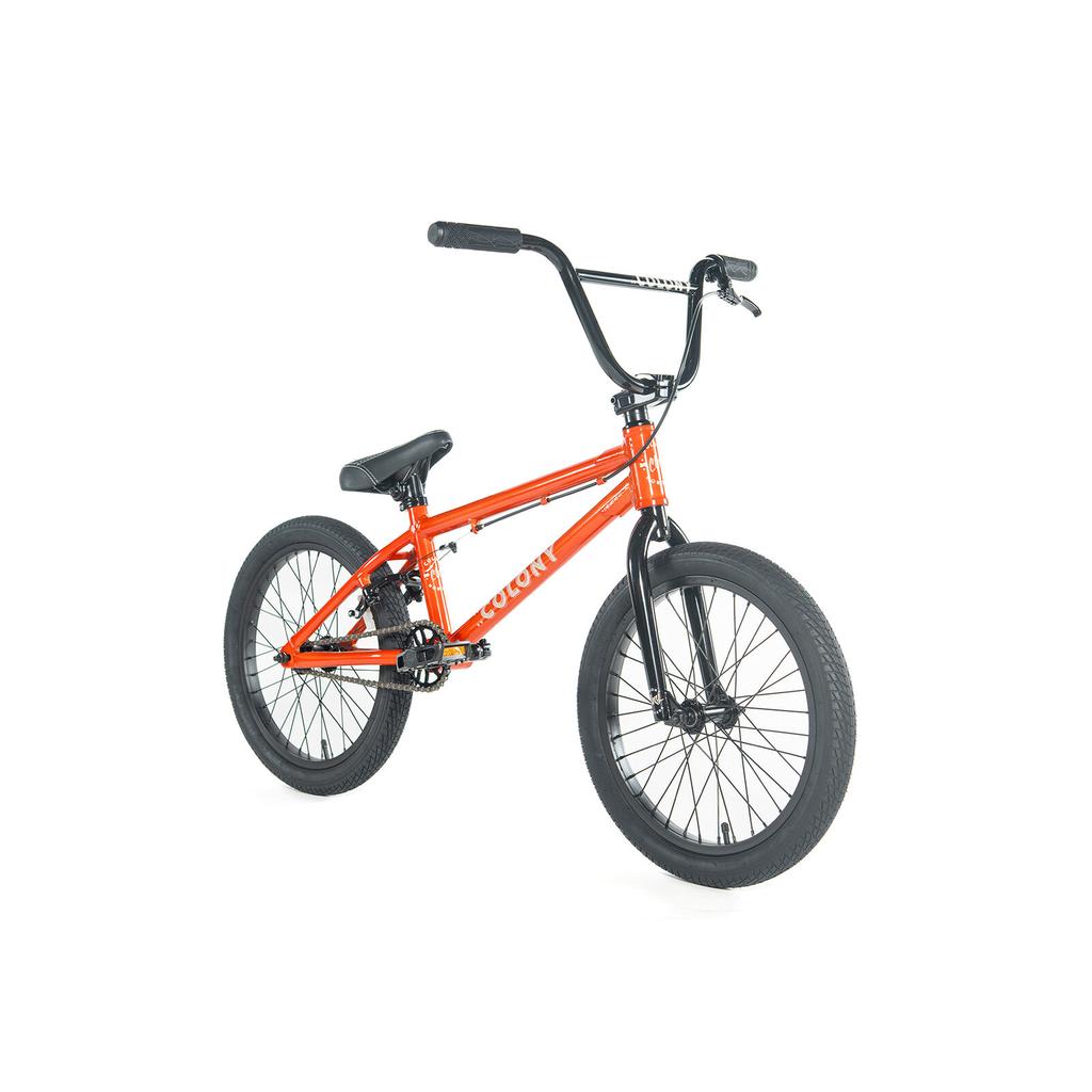 A Colony Horizon 18 Inch Bike in red, featuring black handlebars, seat, and tires, is photographed on a white background.