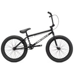 A black Kink Curb 20 Inch Bike with thick Mission Tracker Tyres, a sturdy frame, Kink Ace Grips on the handlebars, and a padded seat. The brand "Kink BMX" is displayed on the frame.