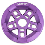 Purple Merritt Brandon Begin Guard Sprocket with a cutout design on a white background.