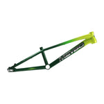 A green and yellow Meybo 2026 Holeshot Expert XL Cruiser BMX racing frame.