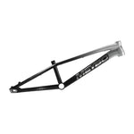 A black and silver Meybo 2026 Holeshot Pro XXXXL BMX frame with a sleek, angular design and a 23-inch top tube, shown side-on against a plain white background.