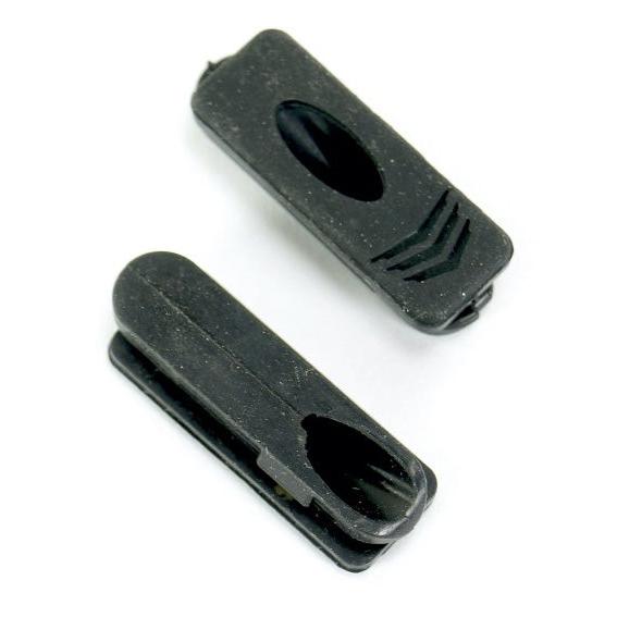 Two black Meybo HSX Rubber Cable Stopper Pair with adhesive backs on a white background.
