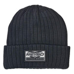 The Meybo Wing Beanie is a black ribbed knit hat with a folded brim and a "MEYBO BICYCLE MOTOCROSS" patch on the front—ideal for fans to keep warm in winter.
