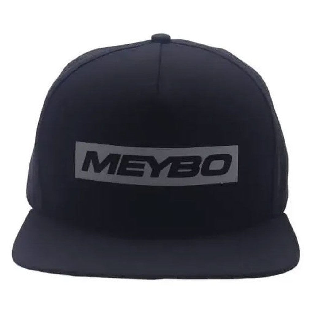 The Meybo Podium Cap Snap Back Cap is a stylish black baseball cap that prominently displays "MEYBO" in bold white letters on the front, making it ideal for capturing your winning moments.