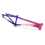 A purple and white Meybo 2024 Holeshot Pro XXL bmx frame with disc brake capabilities.