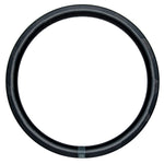 The Michram OWT Carbon Rim Plain Logo (28 Hole) is a sleek black circular BMX race rim on a white background, highlighting its hand-woven T800 carbon fiber craftsmanship, offering lightweight strength, performance, and style in every spin.