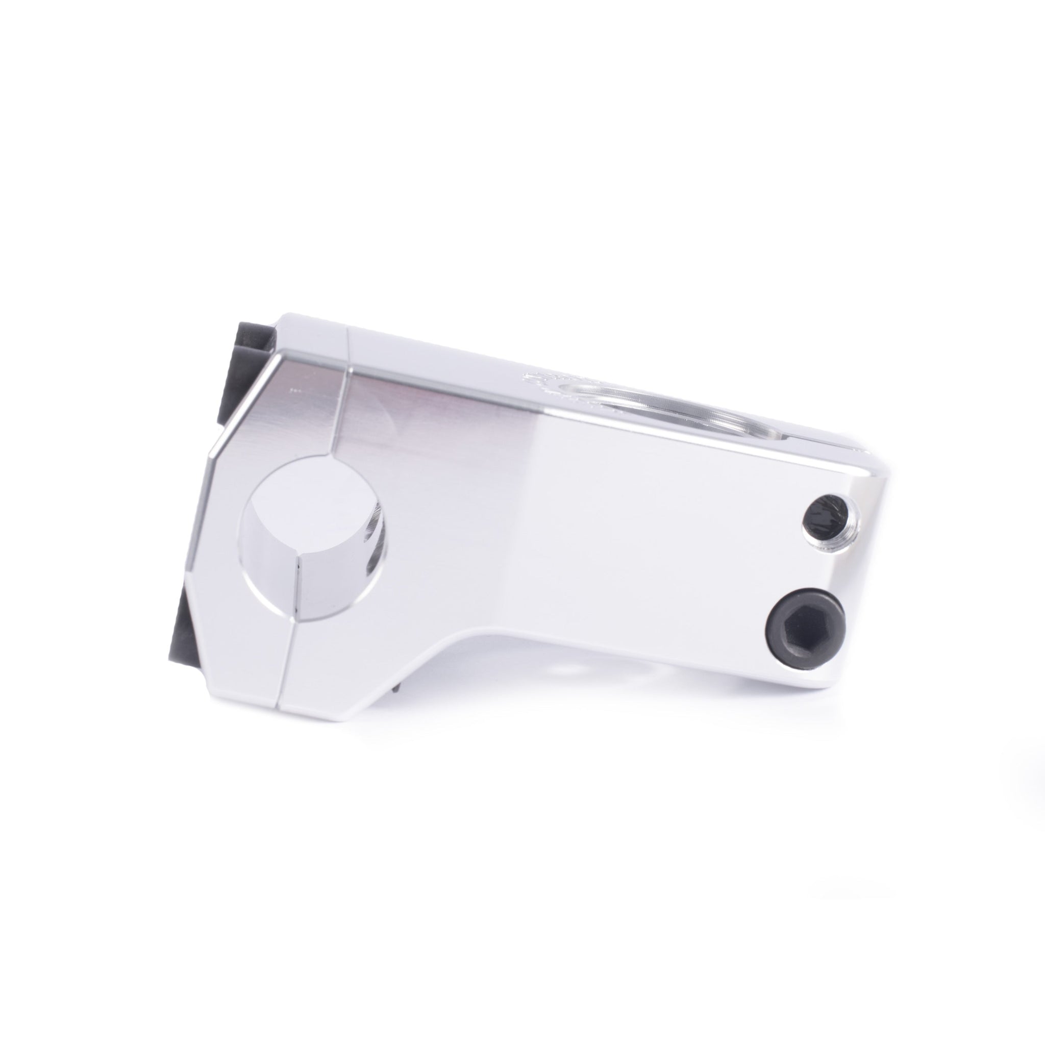 A Cult Mind Control Stem in silver metal is shown from the side, featuring two bolt holes against a white background.