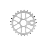 The Mission Nexus Sprocket, made from tough 6061 aluminium, features a silver finish, 25 teeth, and multiple cutouts. It is shown on a plain white background.
