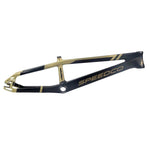 A sleek black and gold Speedco Velox EVO Carbon Frame PRO L racing bike frame featuring the word speedco on it.