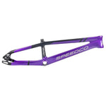 An aerodynamic purple Speedco Velox EVO Carbon Frame PRO XXL bike frame with the word speedco on it.
