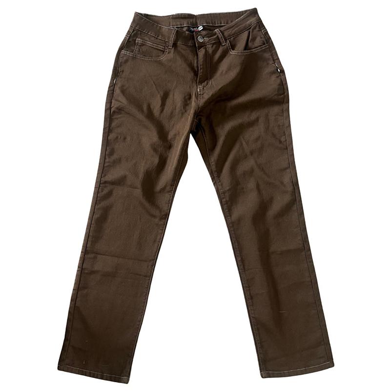 The Monticule Garret Reynolds Sig Pants are brown straight-leg BMX pants with front and back pockets, made from durable, flexible fabric and shown on a white background.
