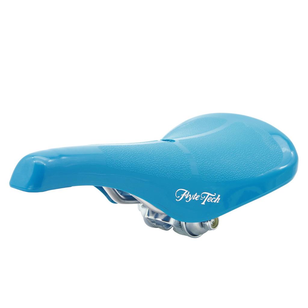 The Flyte Tech Aero Railed Seat in blue features a textured surface and sturdy metal hardware, making it perfect for freestyle bikes like the Redline RL 20 II.