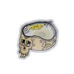 The Nothings Wrong Drain Brain Sticker features a cartoon skull with hollow eyes, a swimming pool in its cranium, and "Anti Villains" graffiti on the pool wall—perfect for fans of bold, unique vinyl sticker designs.