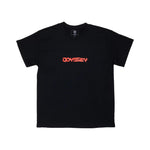 The Odyssey Anatomy T-Shirt is a plain black BMX tee with "ODYSSEY" in bold red block letters printed across the chest.