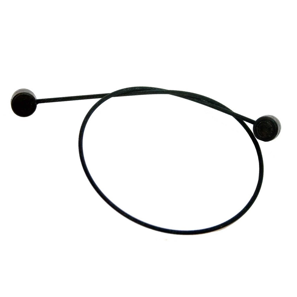 A flexible, black wire loop with two end caps, ideal as a Replacement Brake Straddle Cable from Odyssey Evolver.
