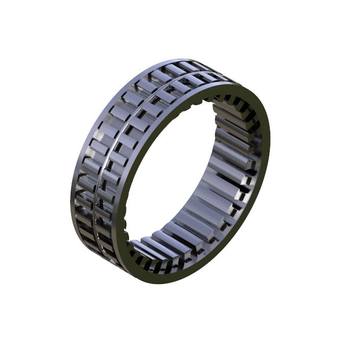 An Onyx Sprag Clutch, perfect for your outdoor equipment, is shown on a white background. It features a cage that evenly spaces the needle rollers within it, ensuring optimal performance to keep your gear running smoothly.