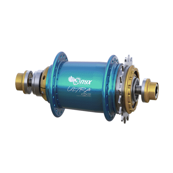 Onyx BMX Ultra SS 10mm bolt-on rear hub in custom anodised and powder coat colours