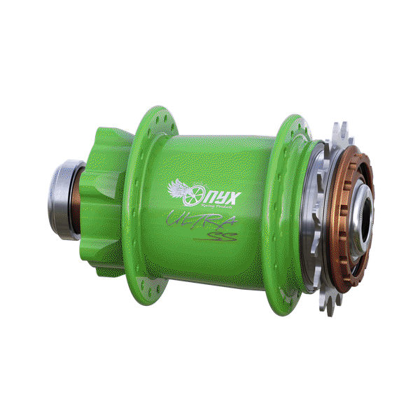 Onyx BMX Ultra SSD ISO disc 15mm thru-bolt rear hub in custom anodised and powder coat colours