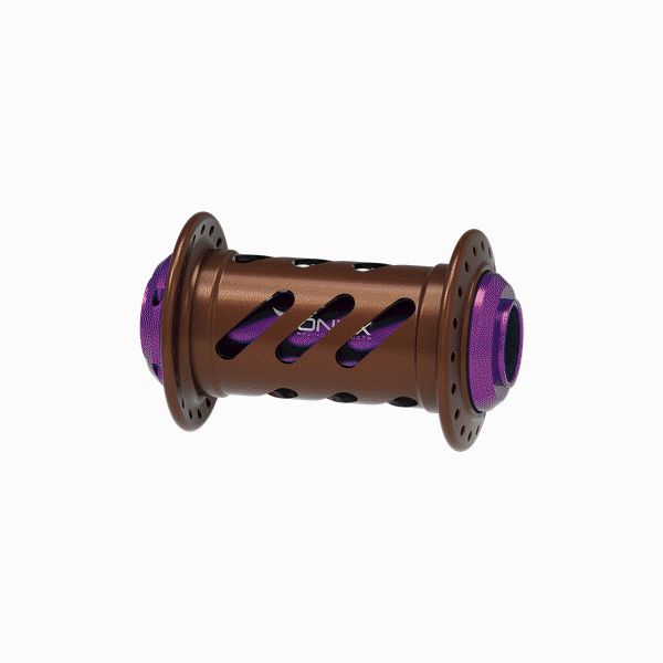 Onyx BMX XL 100 Helix front hub in custom anodised and powder coat colours
