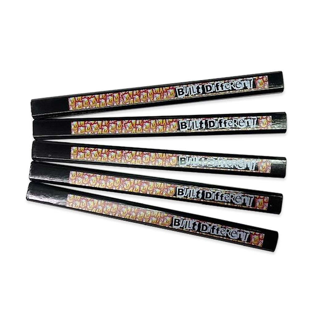 A set of black S&M Construction Pencils (5 Pack) with the word 'builder' written on them.