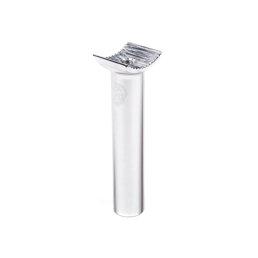 A silver shaver on a white background featuring a BSD Blitzed Pivotal Seat Post (300mm).