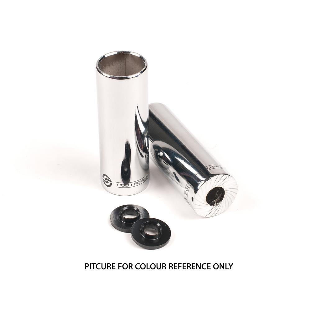 The Salt AM Steel Pegs (Pair) and two black washers for a 14mm axle are shown on a white background. Text below reads, "PICTURE FOR COLOUR REFERENCE ONLY.