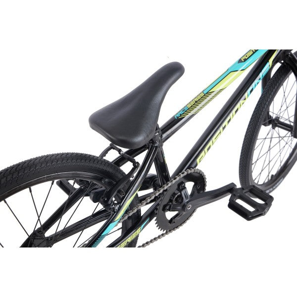 A black and blue Position One Expert Bike (2024) with an aluminium frame on a white background.