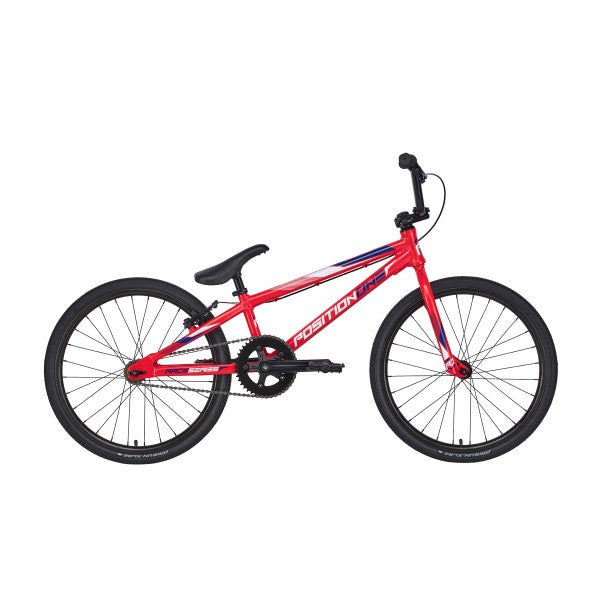 A red Position One Expert Bike (2024) with a durable aluminium frame on a white background.