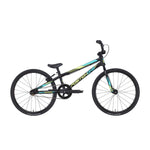 A black and blue Position One Junior Bike (2024) featuring an all aluminium frame and 100% CrMo forks, all showcased against a clean white background.