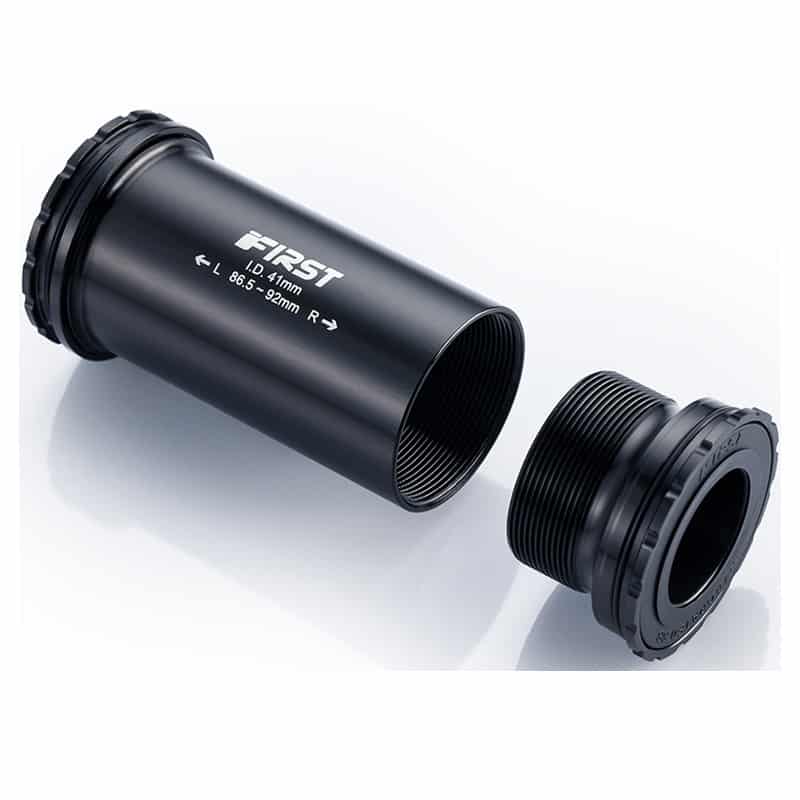 A black bicycle tube with a black cap on it designed for First BB86 Thread Together Bottom Bracket.