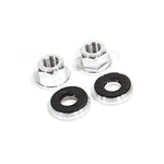 A pair of black Profile 3/8 Axle Nut and Washer Sets on a white background, known as an axle nut set from Profile Racing.