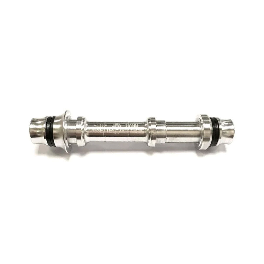An image featuring a Profile Elite Hub Rear Axle Conversion Kit Alloy, converting a bicycle wheel from 14mm to 3/8", showcased on a white background.