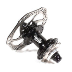 The Profile Elite Hub Rear 36H Disc in black features 204 points of engagement, a silver disc brake rotor, and freehub body. Shown on a white background—ideal for BMX Disc Brake Hubs setups.