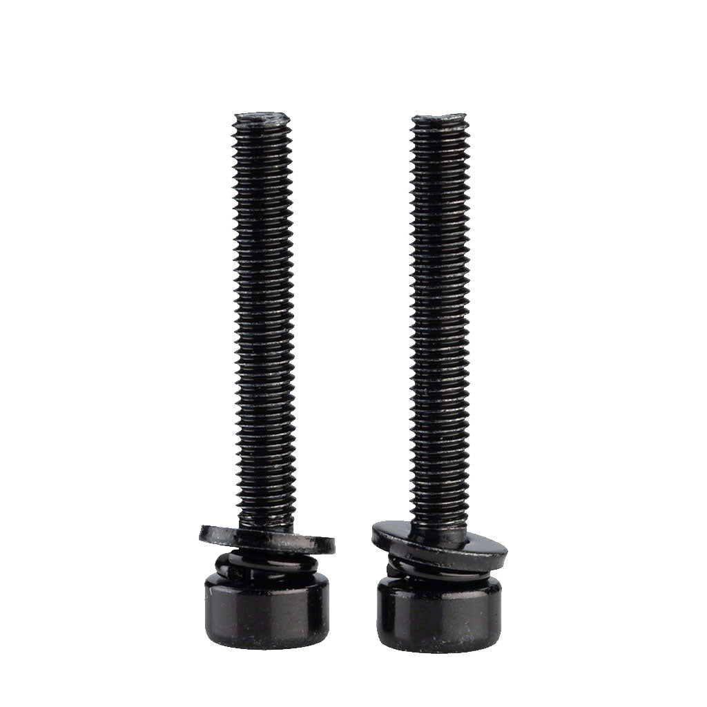 Two PROMAX M5 Disc Brake Caliper Mounting Bolts with washers stand upright against a white background.